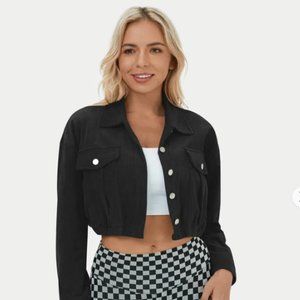NWT: Collared Button Pocket Cropped Corduroy Casual Jacket